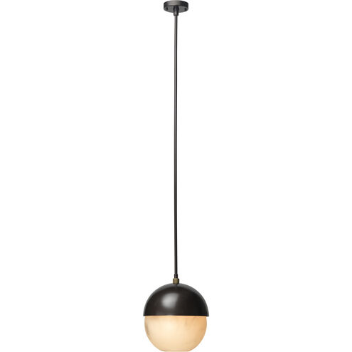 Metro 1 Light 7 inch Faux White Alabaster and Oil Rubbed Bronze Pendant Ceiling Light, Antique Brass Accents